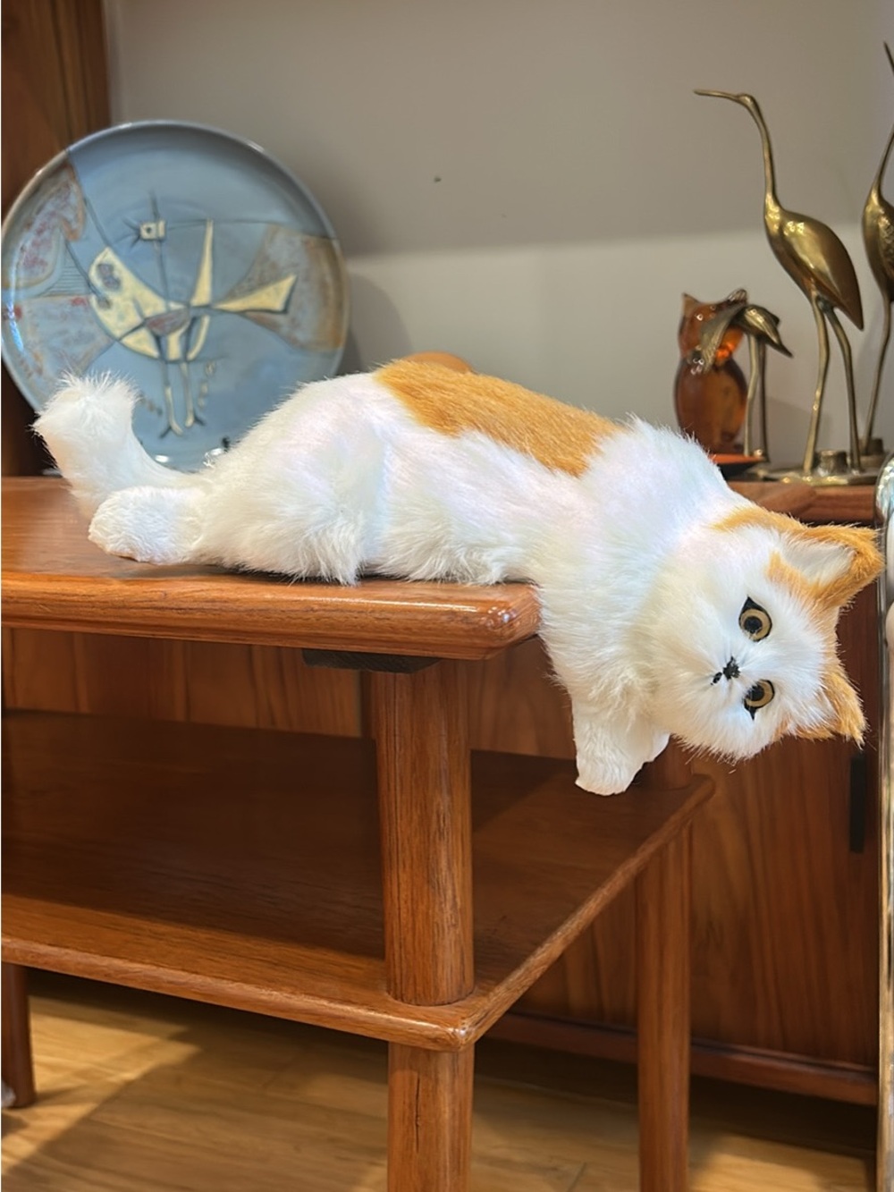 Vintage Hanging Furry Ginger and White Cat